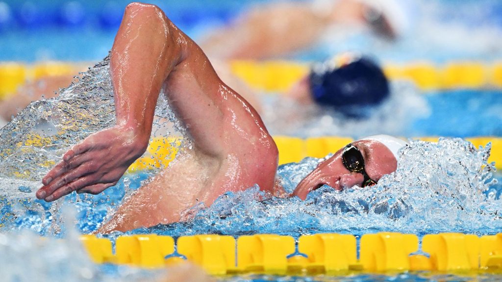 Mondiaux de natation : David Aubry décroche le bronze sur le 1 500 m nage libre
          Le nageur de 27 ans, deuxième temps des séries, a remporté la deuxième médaille mondiale de sa carrière, dimanche à Doha (Qatar).