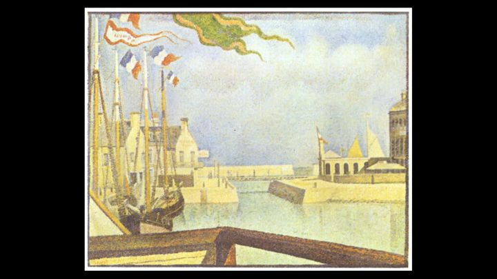 Le tableau 'Le dimanche à Port-en-Bessin' de Georges Seurat. (France 3 Normandie : S. Potay / A. Delcourt / C. Duponchel / M. Mendy / J. Pierens)