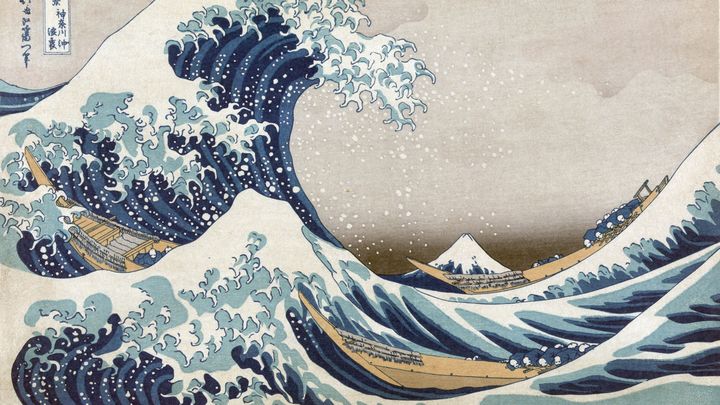 La célèbre vague du peintre japonais Katsushika Hokusai, de la série les 