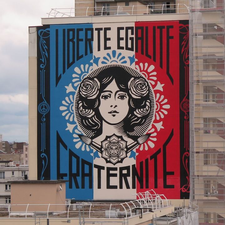 La fresque d'Obey dans le 13ème arrondissement de Paris, en 2019. (CÉLINE CAREZ / MAXPPP)